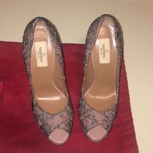Valentino crystal lace platform pumps